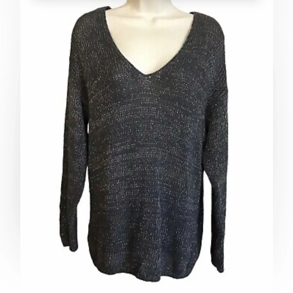 Tommy Bahama v-neck pullover sweater gray gold metallic large